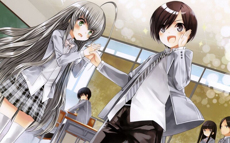 Two Schoolgirls in Classroom — Gray