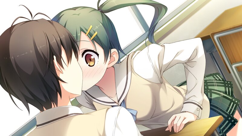 Two Schoolgirls in Classroom — Green, Intimate
