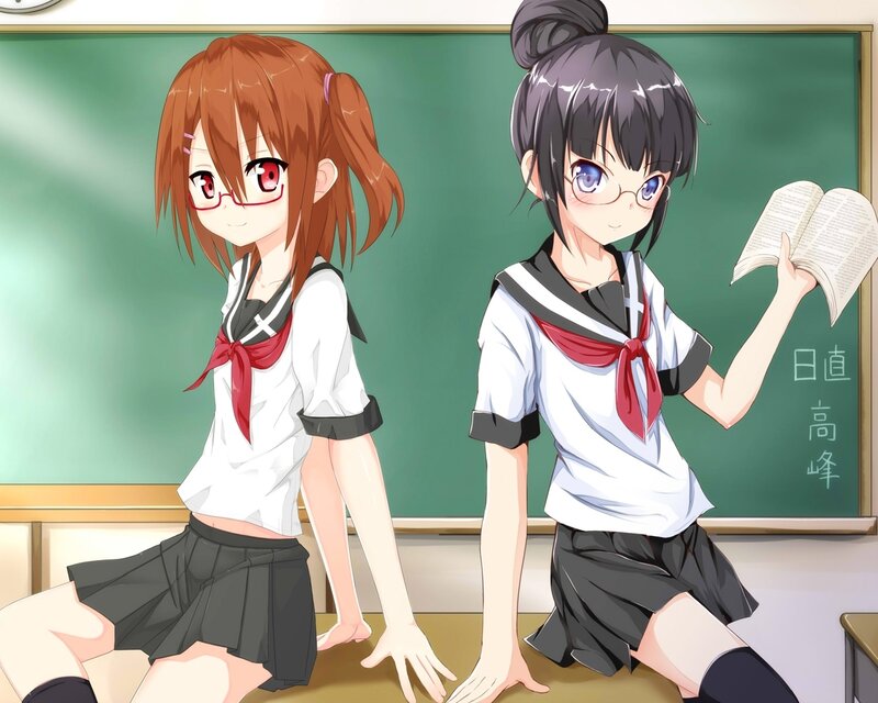 Two Schoolgirls in Classroom — Green
