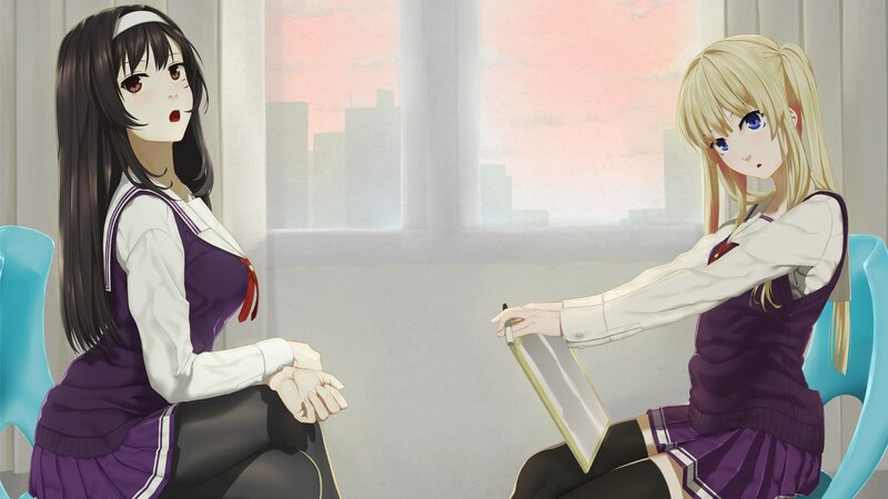 Two Schoolgirls in Classroom — Purple, Calm