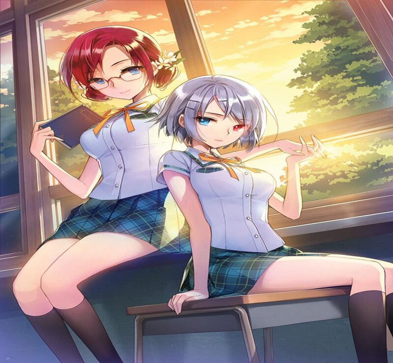 Two Schoolgirls in Classroom — Purple
