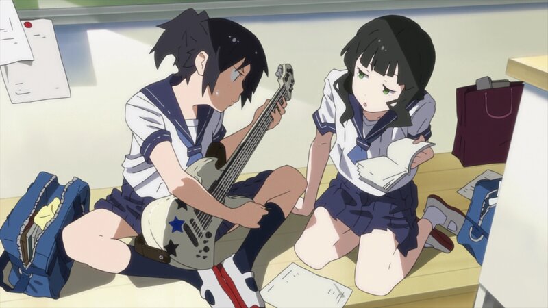Two Schoolgirls in Classroom — White