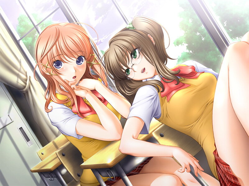 Two Schoolgirls in Classroom — Yellow, Calm