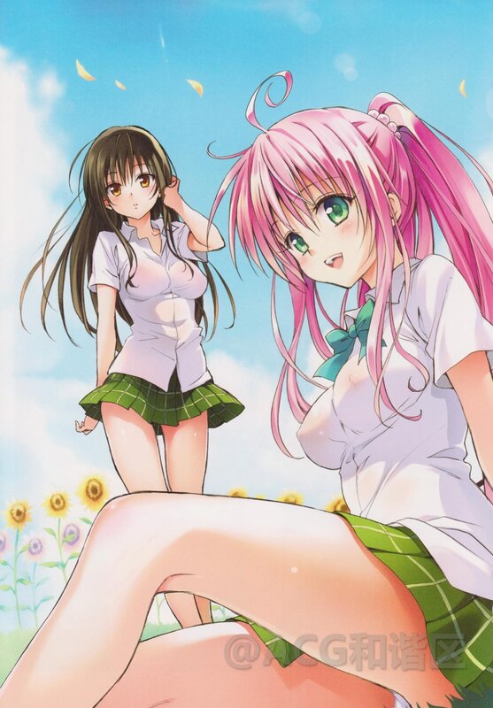 Two Schoolgirls in Field — Pink