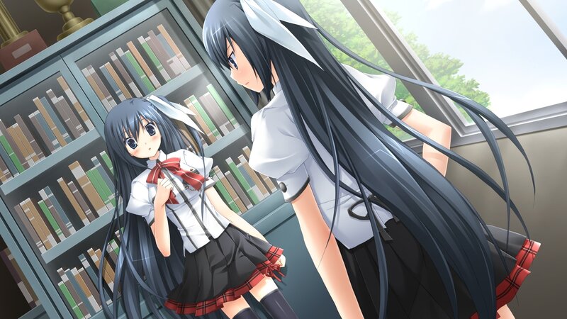 Two Schoolgirls in Library — Blue