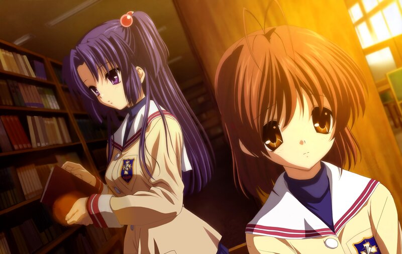 Two Schoolgirls in Library — Purple