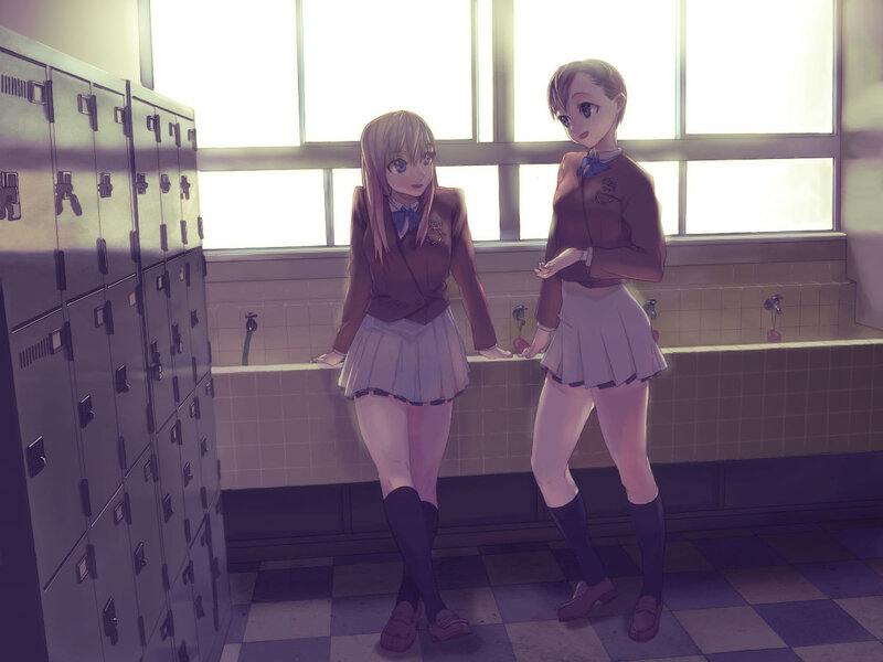 Two Schoolgirls in Locker Room