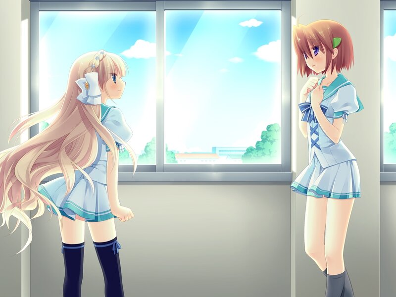 Two Schoolgirls in Uniform — Blue, Calm, Afternoon