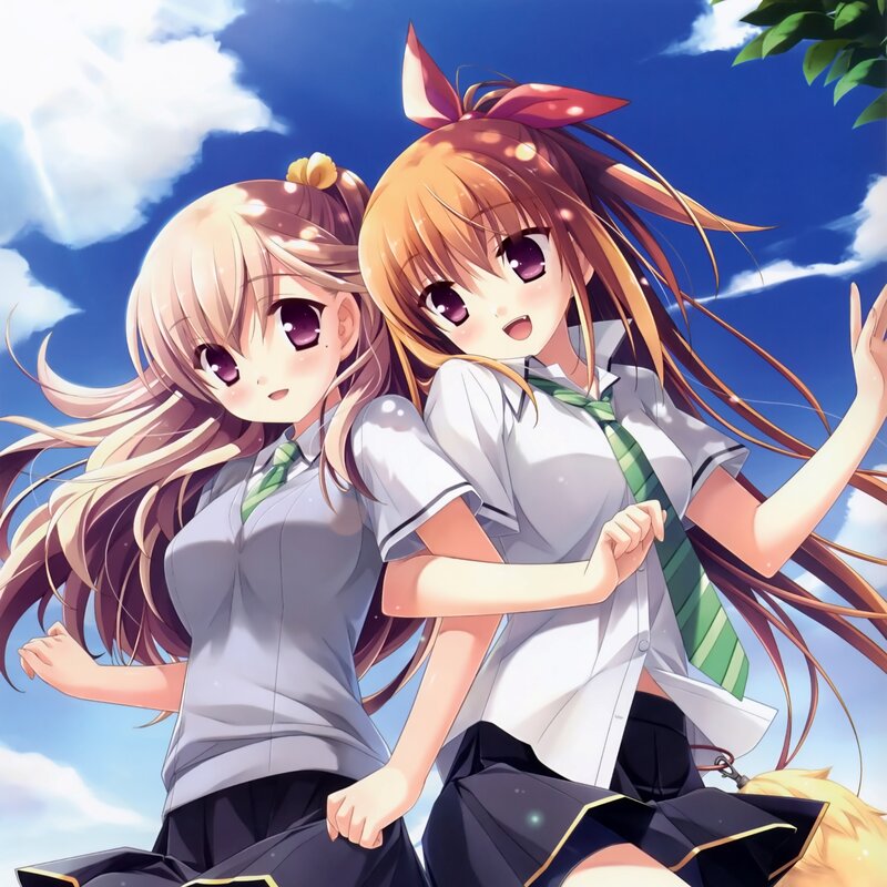 Two Schoolgirls in Uniform — Blue, Cheerful