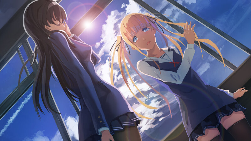Two Schoolgirls in Uniform — Blue, Dramatic, Afternoon