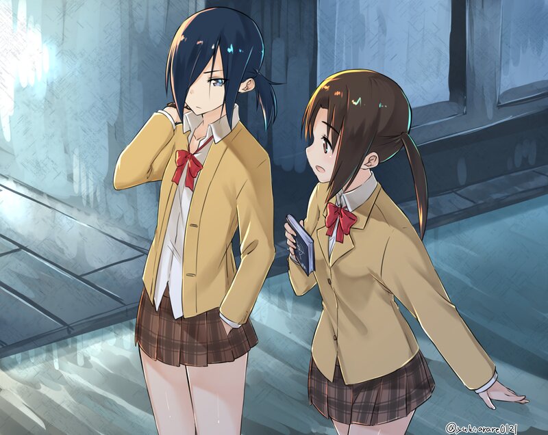 Two Schoolgirls in Uniform — Brown, Calm, Anime