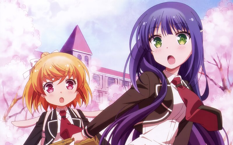 Two Schoolgirls in Uniform — Purple, Cheerful