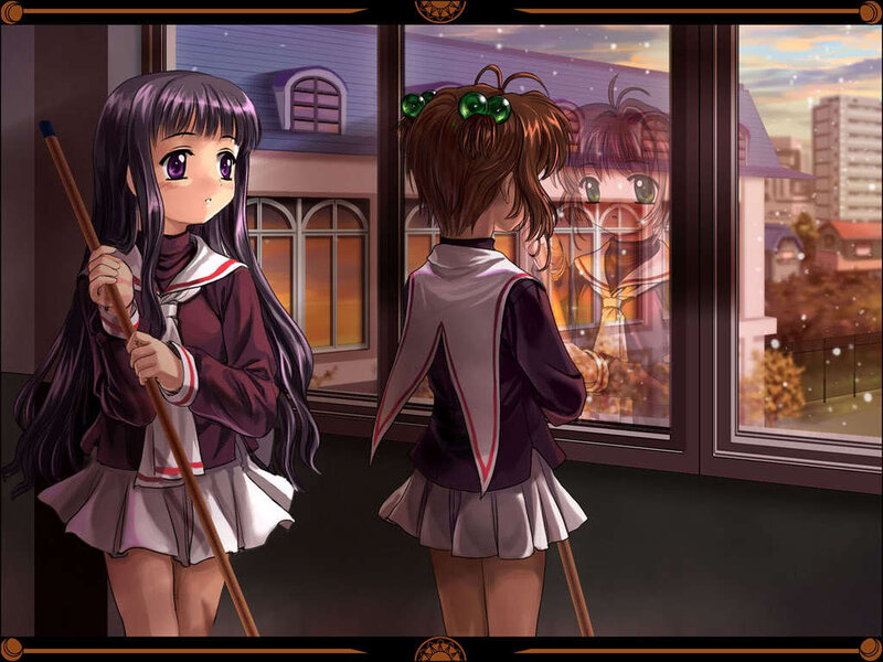 Two Schoolgirls in Uniform — Purple, Serene, Sunset, Anime