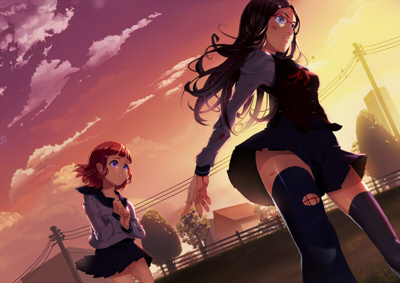 Two Schoolgirls in Uniform — Purple