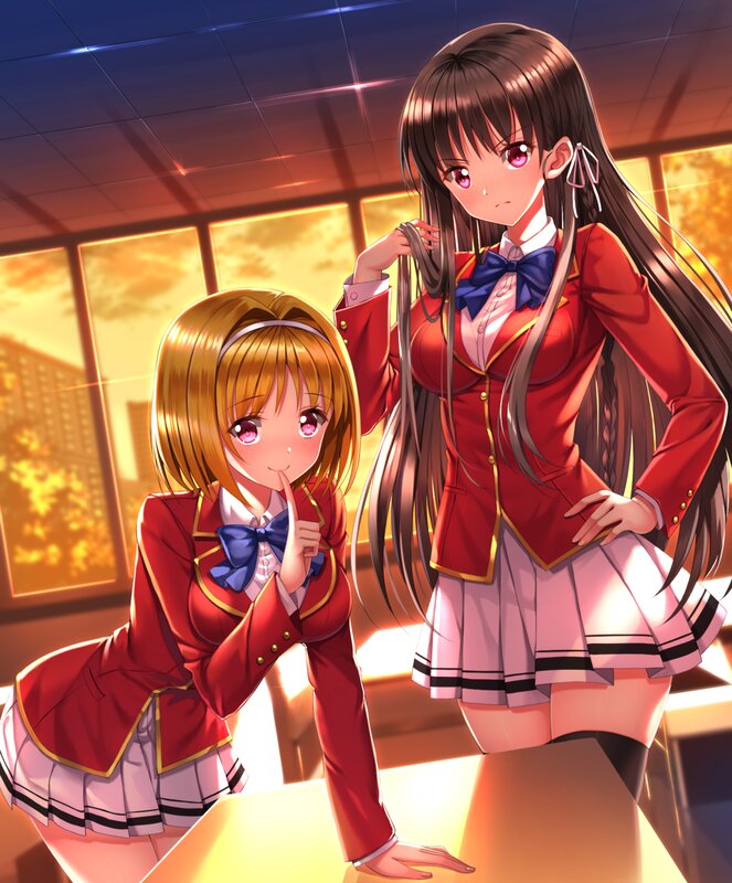Two Schoolgirls in Uniform — Red