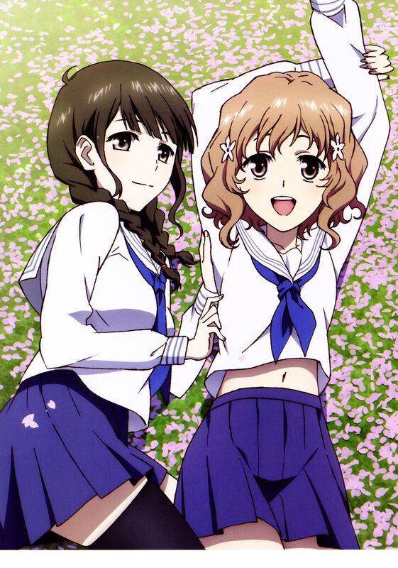 Two Schoolgirls in Uniform — White, Cheerful
