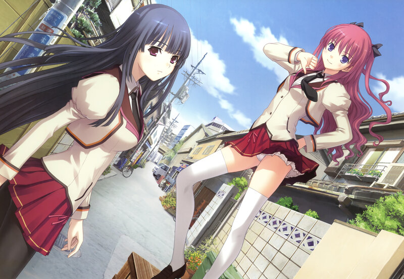 Two Schoolgirls in Uniform — White, Playful