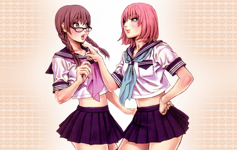 two schoolgirls in uniforms