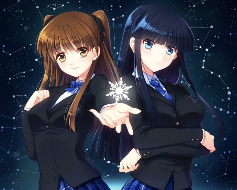 Two Schoolgirls in Uniforms — Blue, Calm, Night