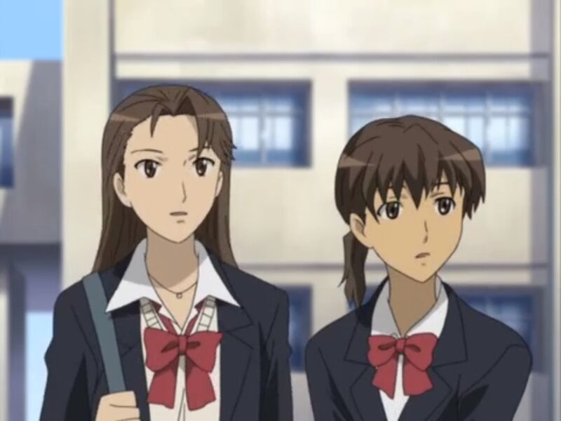 Two Schoolgirls in Uniforms — Blue, Neutral