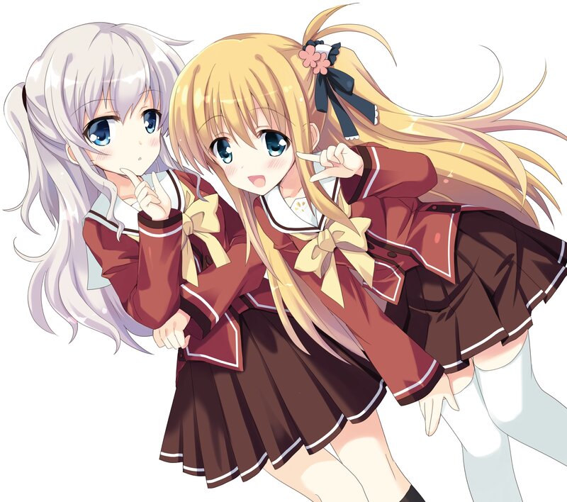 Two Schoolgirls in Uniforms — Brown, Playful