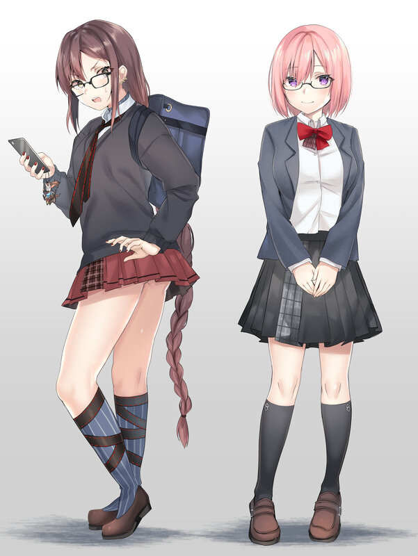 Two Schoolgirls in Uniforms — Gray, Neutral
