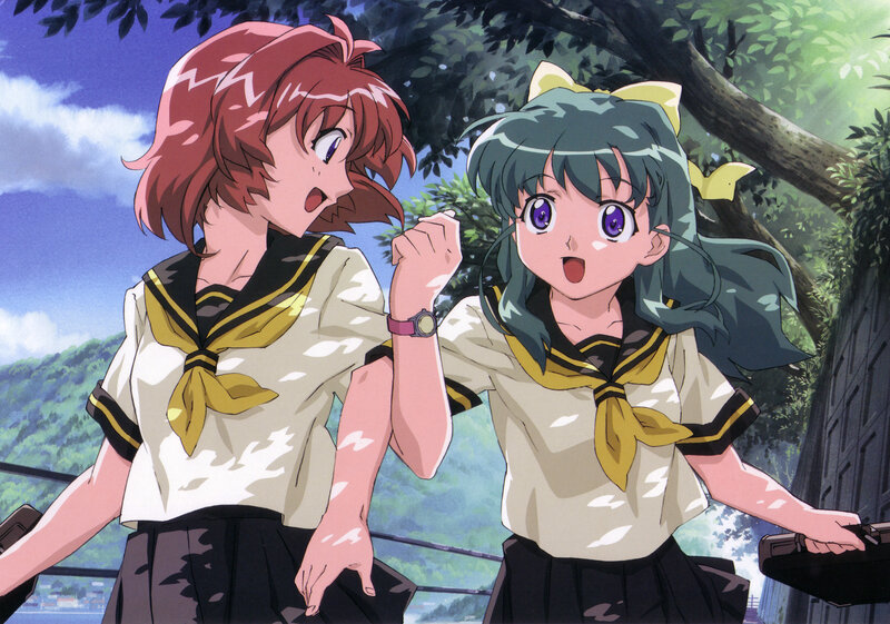 Two Schoolgirls in Uniforms — Green, Bright, Cheerful