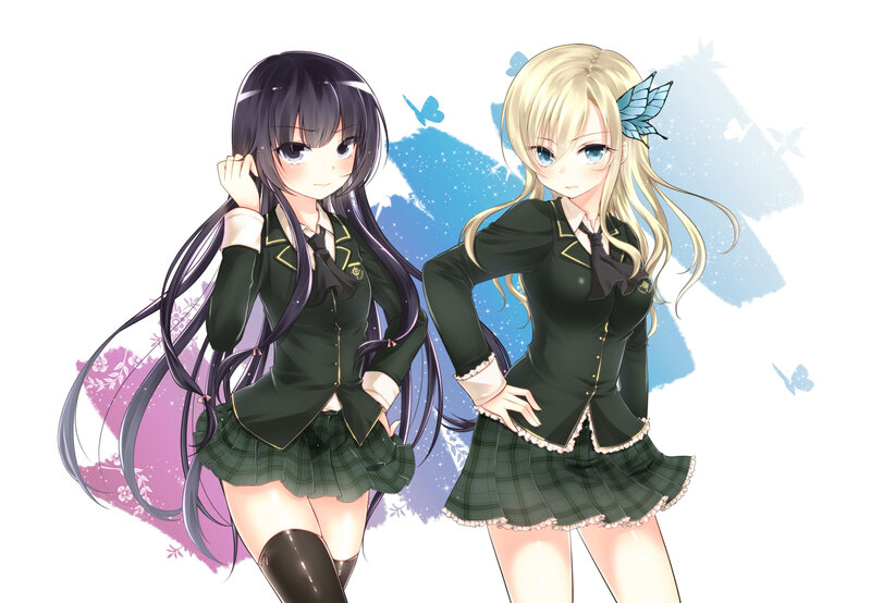 Two Schoolgirls in Uniforms — Green, Calm