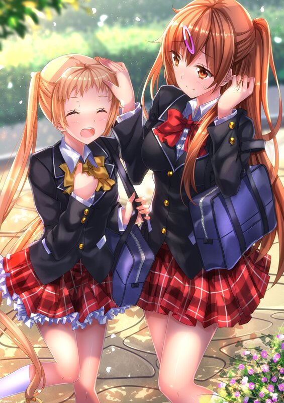 Two Schoolgirls in Uniforms — Red