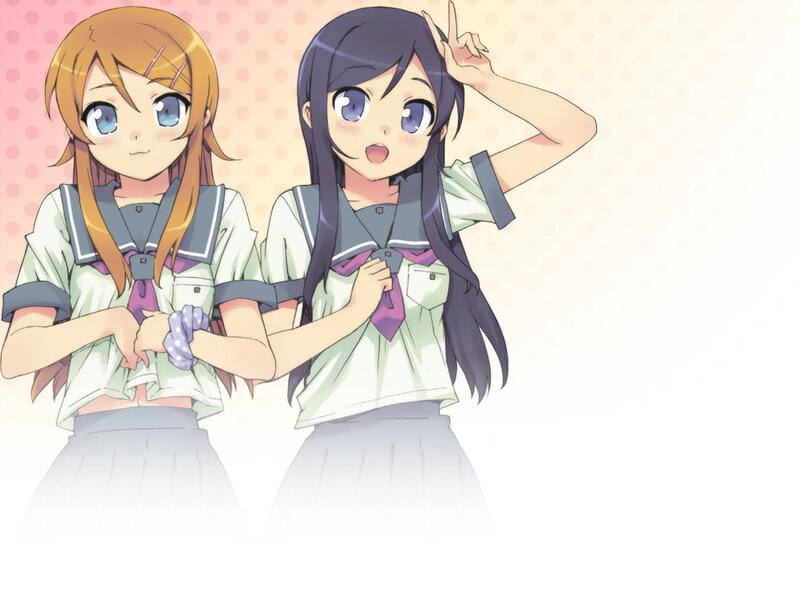 Two Schoolgirls in Uniforms — White, Cheerful