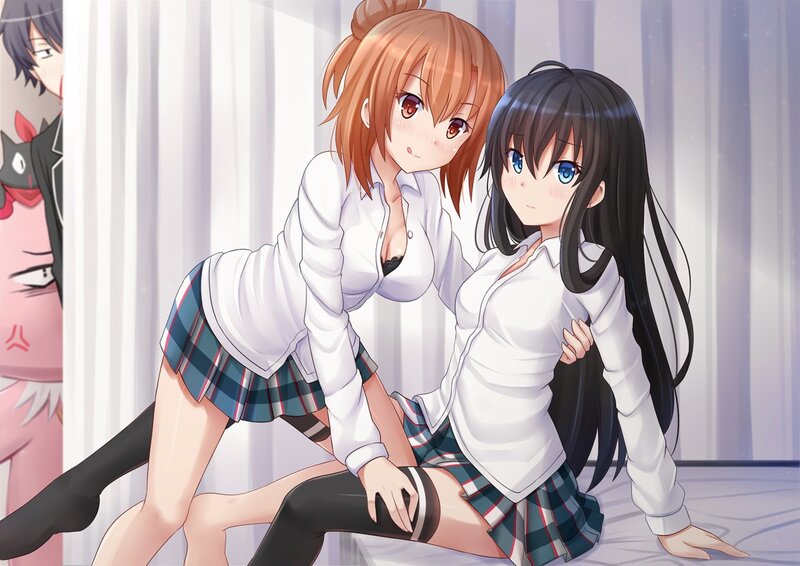Two Schoolgirls in Uniforms — White, Playful