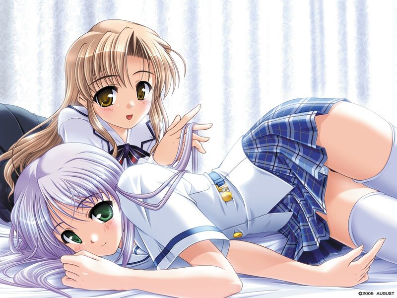 Two Schoolgirls Lying Down