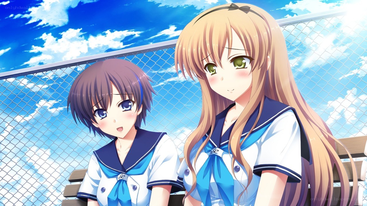 Two schoolgirls on a bench