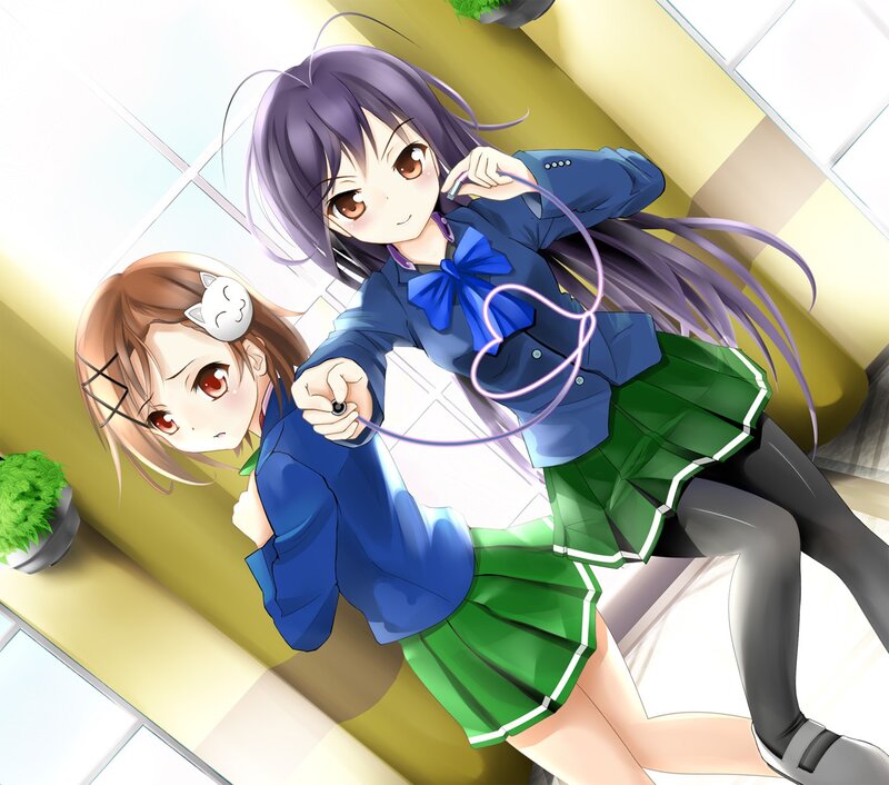 Two Schoolgirls on a Bench — Blue, Playful