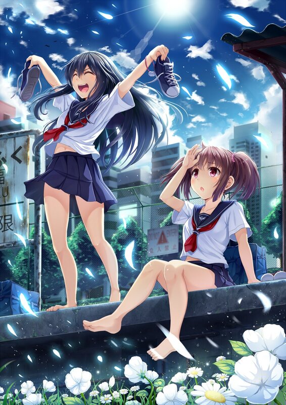 Two Schoolgirls on a Ledge