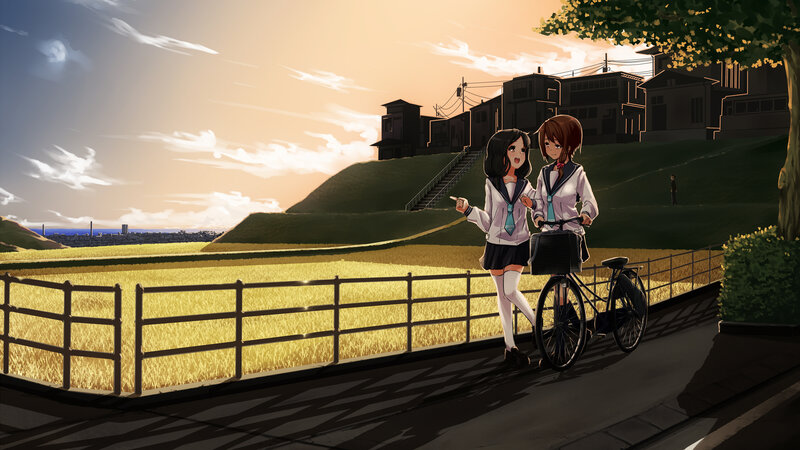 Two Schoolgirls on a Path