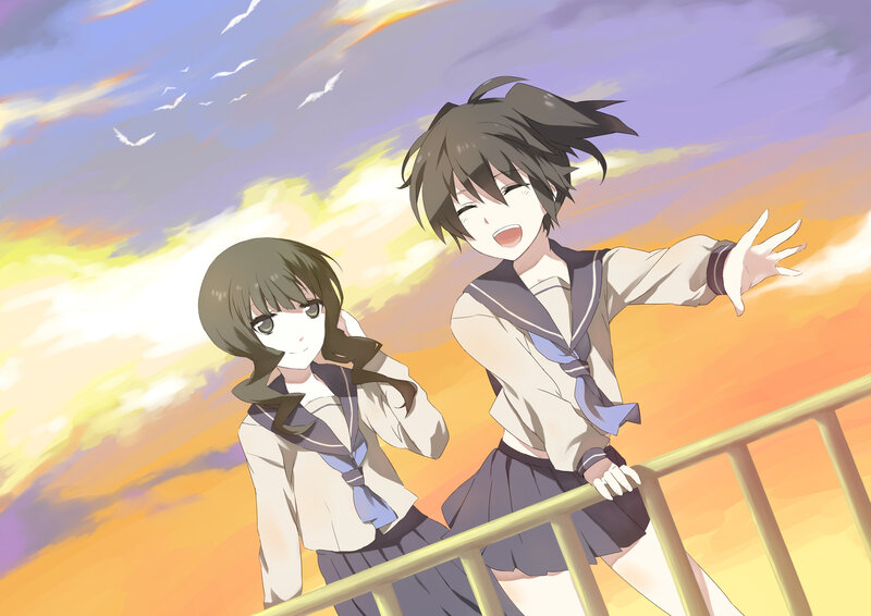 Two Schoolgirls on Balcony