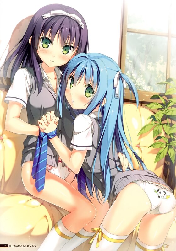 Two Schoolgirls on Couch