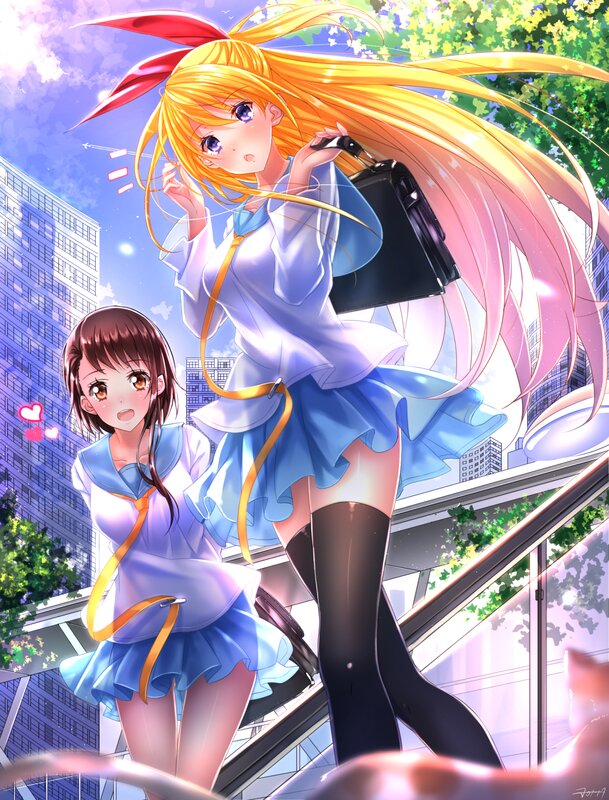 Two Schoolgirls on Stairs — Blue
