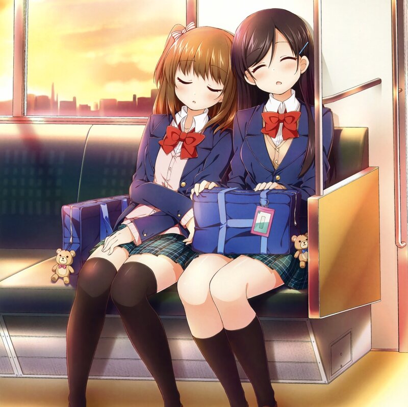 Two Schoolgirls on Train — Blue