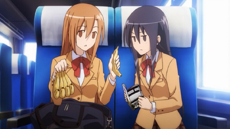 Two Schoolgirls on Train