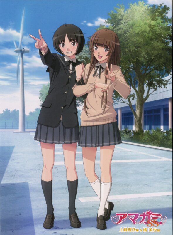 Two Schoolgirls Posing — Blue, Cheerful