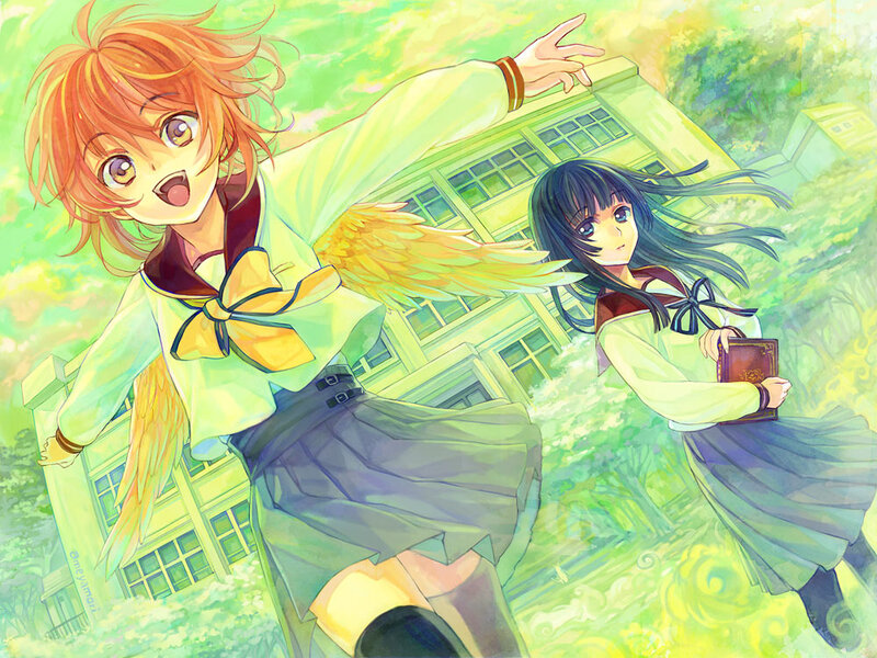 Two Schoolgirls Running — Green