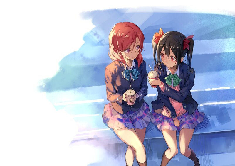 Two Schoolgirls Sitting — Blue, Calm, Afternoon