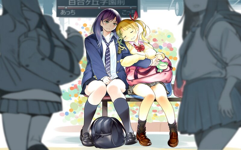 Two Schoolgirls Sitting — Blue
