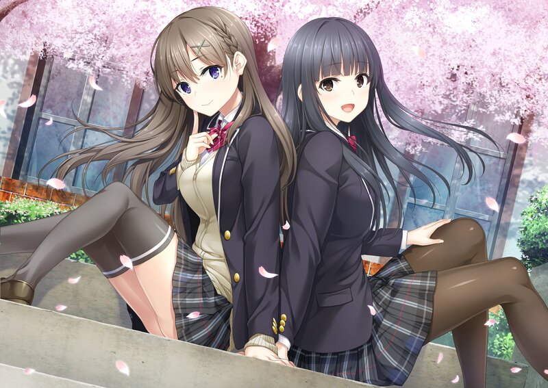 Two Schoolgirls Sitting — Pink, Calm
