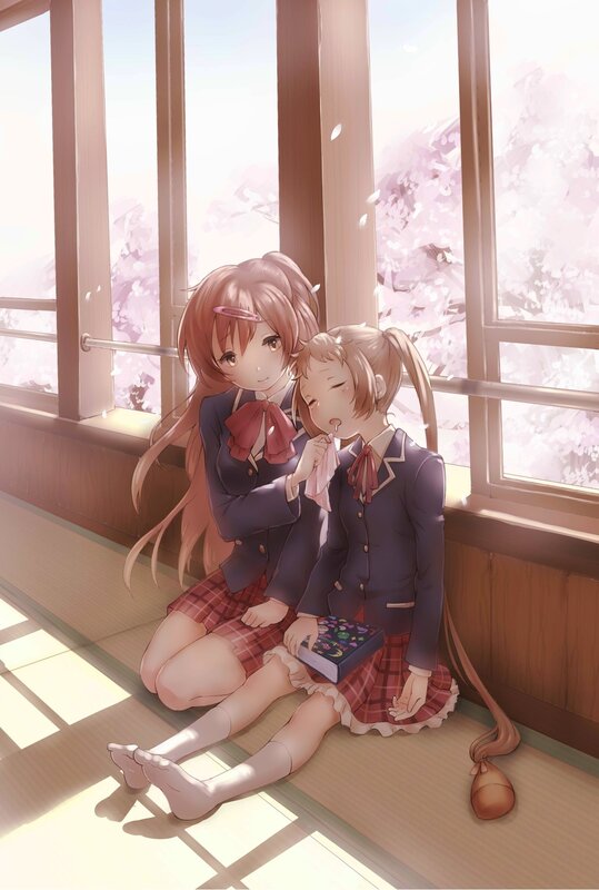 Two Schoolgirls Sitting — Pink
