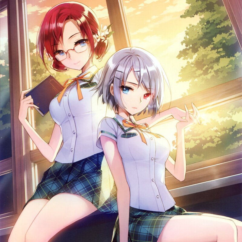 Two Schoolgirls Sitting — Purple, Calm