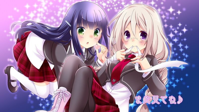 Two Schoolgirls Sitting — Purple, Playful