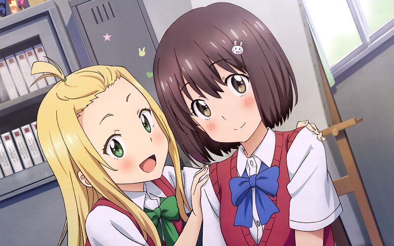 Two Schoolgirls Smiling — White